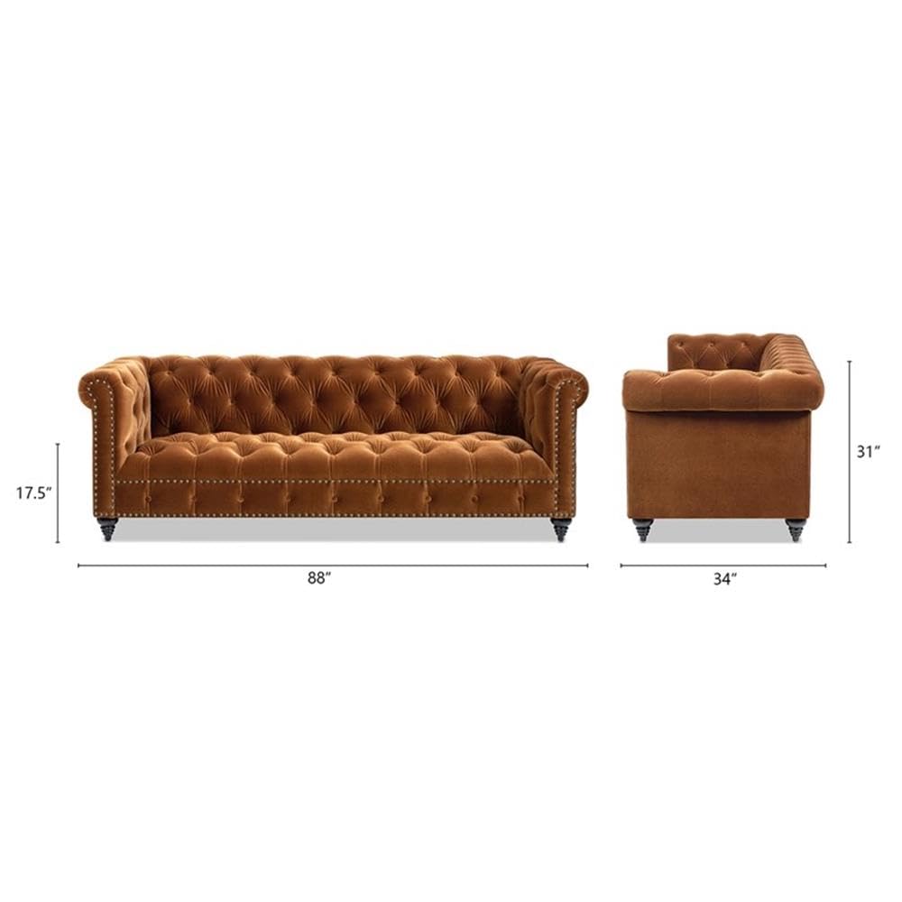 Burnt Orange Velvet Tufted Chesterfield Sofa S78372
