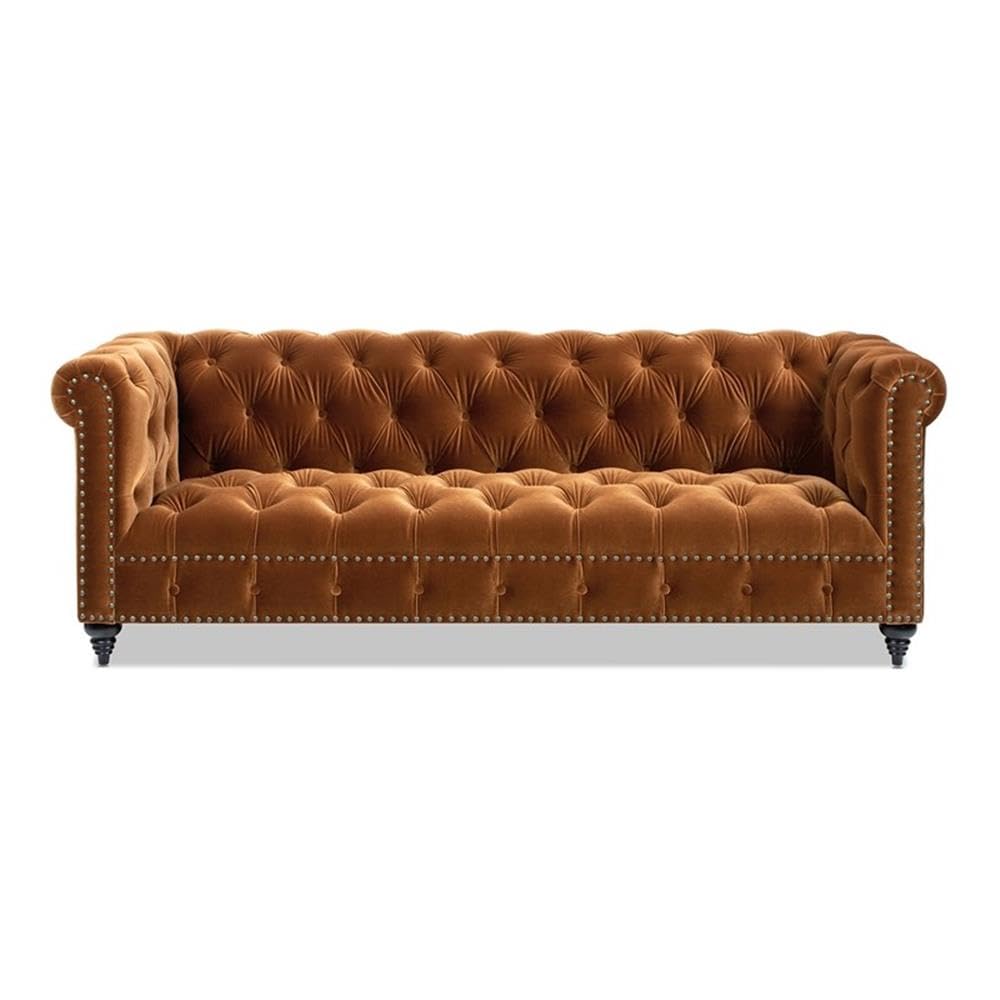 Burnt Orange Velvet Tufted Chesterfield Sofa S78372
