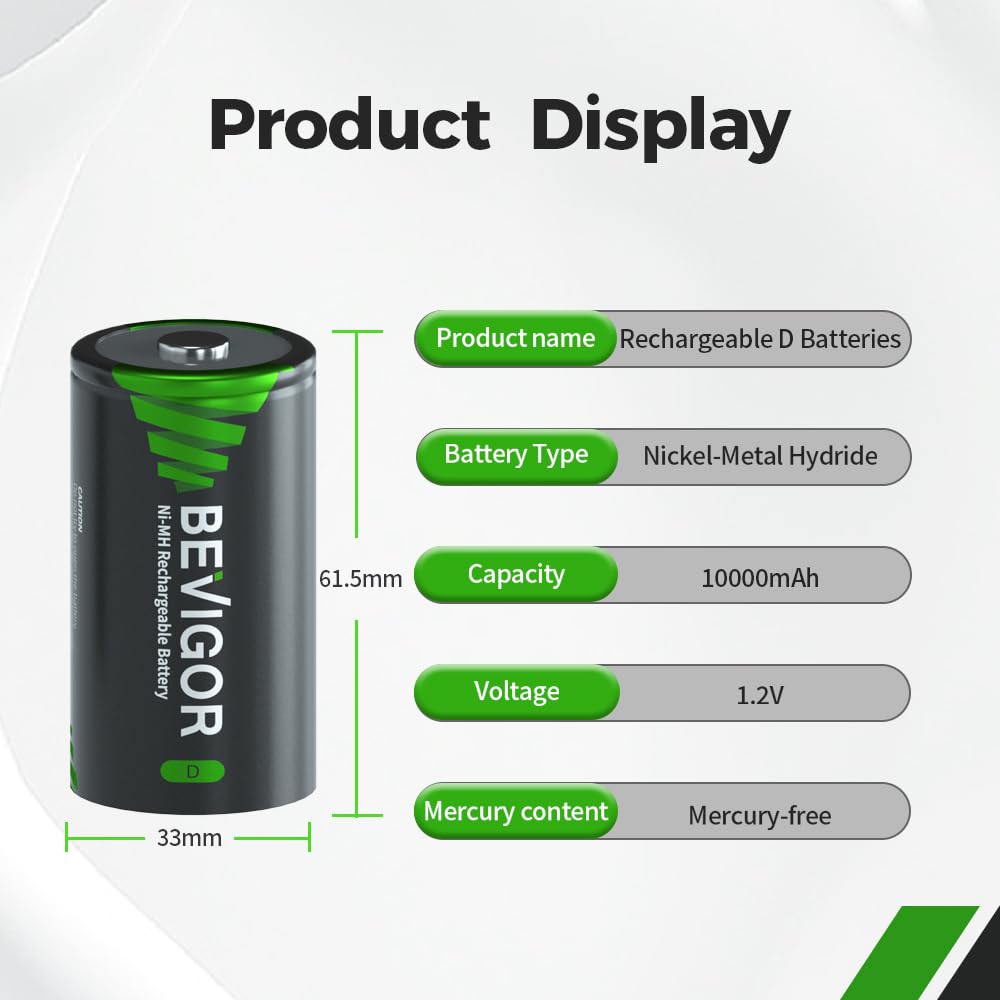 Rechargeable D Batteries 10000mAh NiMH 4 Count Y1996