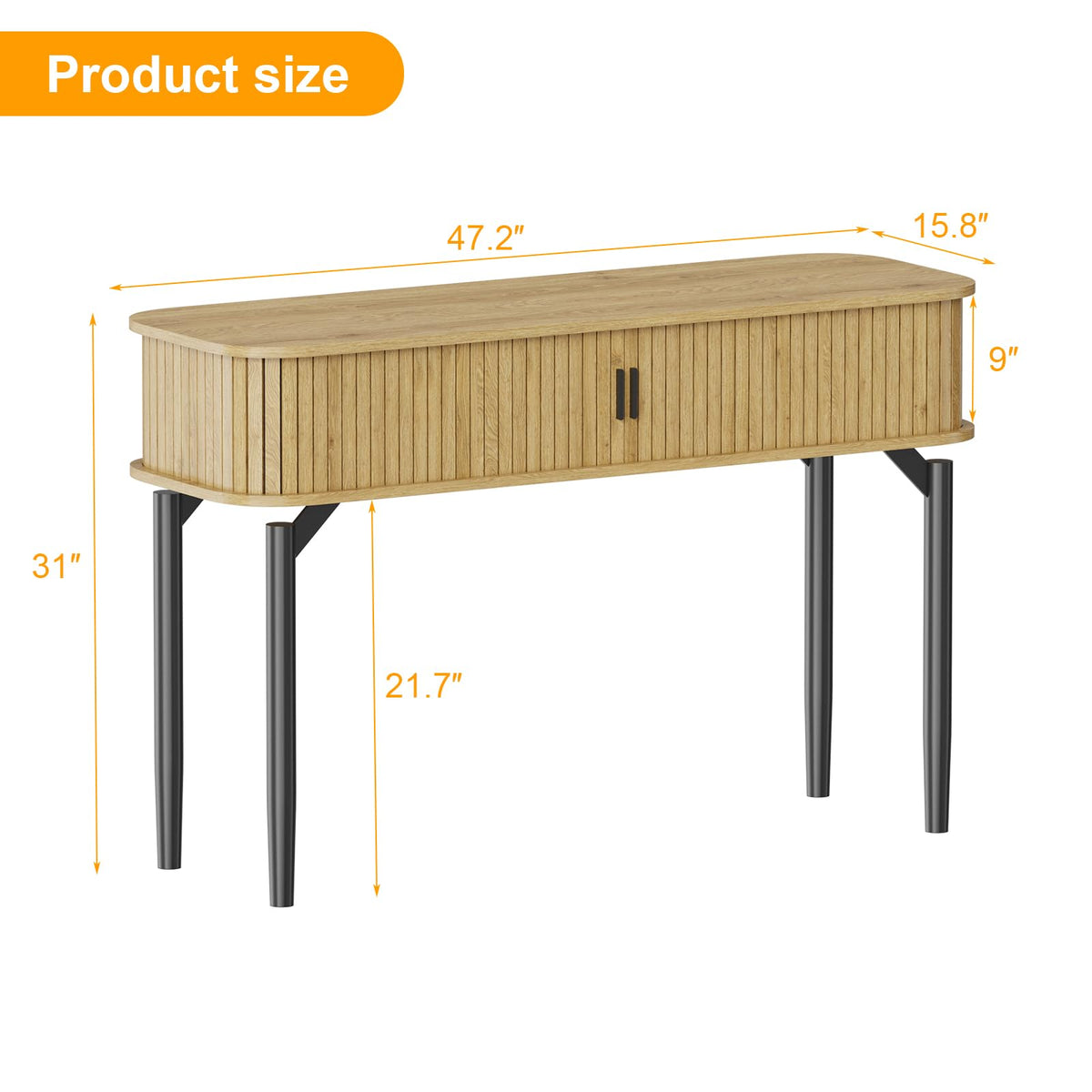 47" Fluted Narrow Console Table with 2 Drawers & Sliding Door L895490