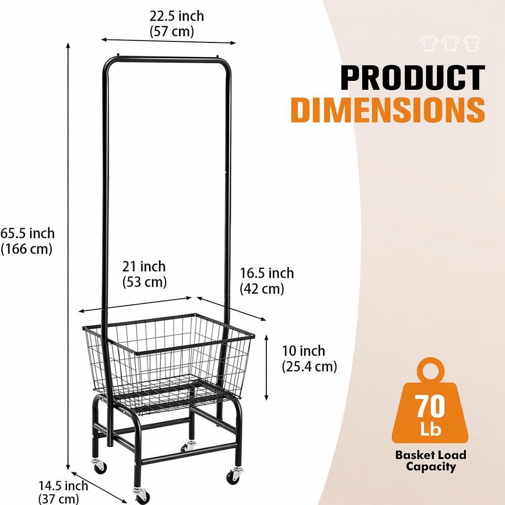 Black Rolling Laundry Cart with Hanging Rack B252368