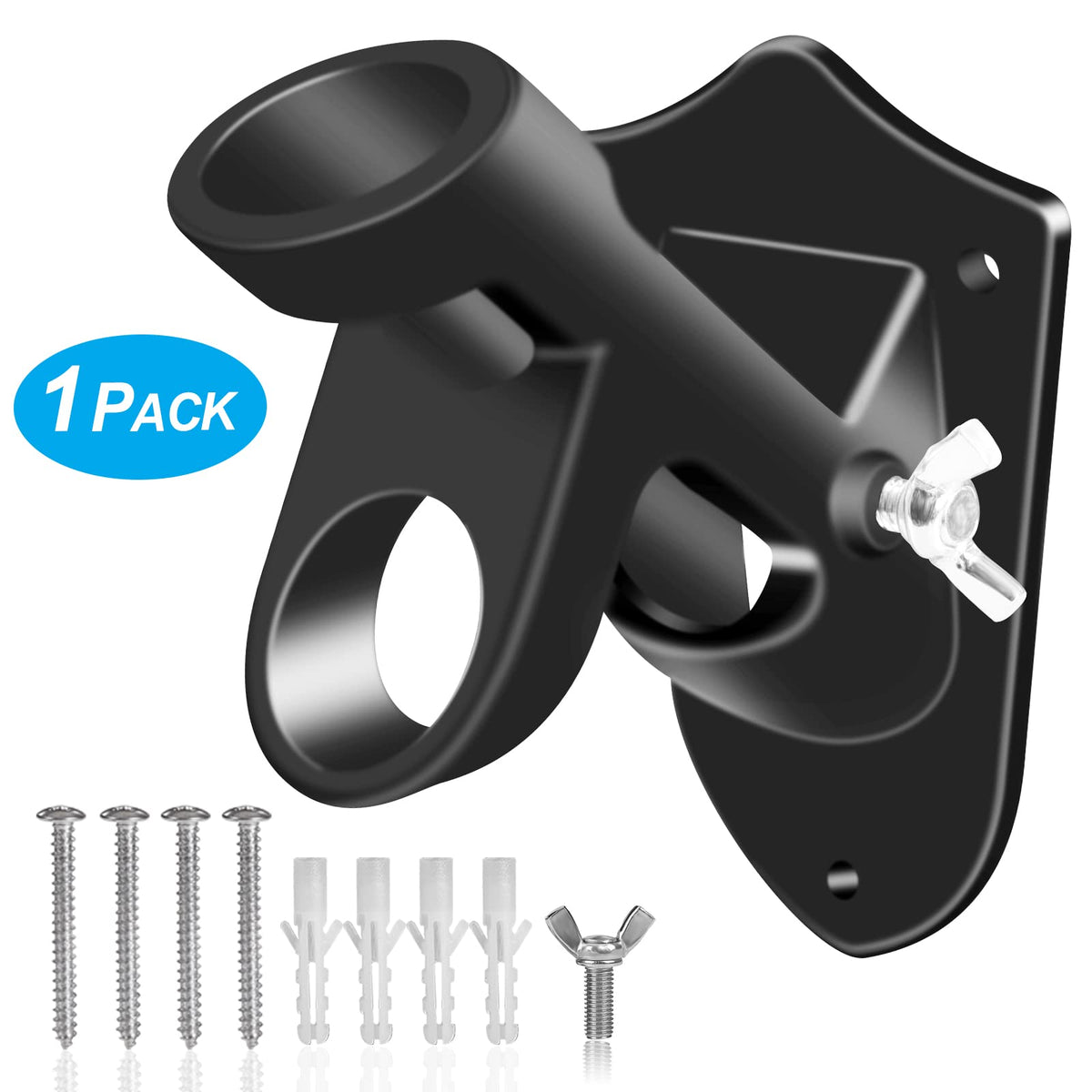 1" Flag Pole Holder Brackets with Hardwares, Two Positions Aluminium Alloy Rust Free Coated, Black 1 Pack L191806