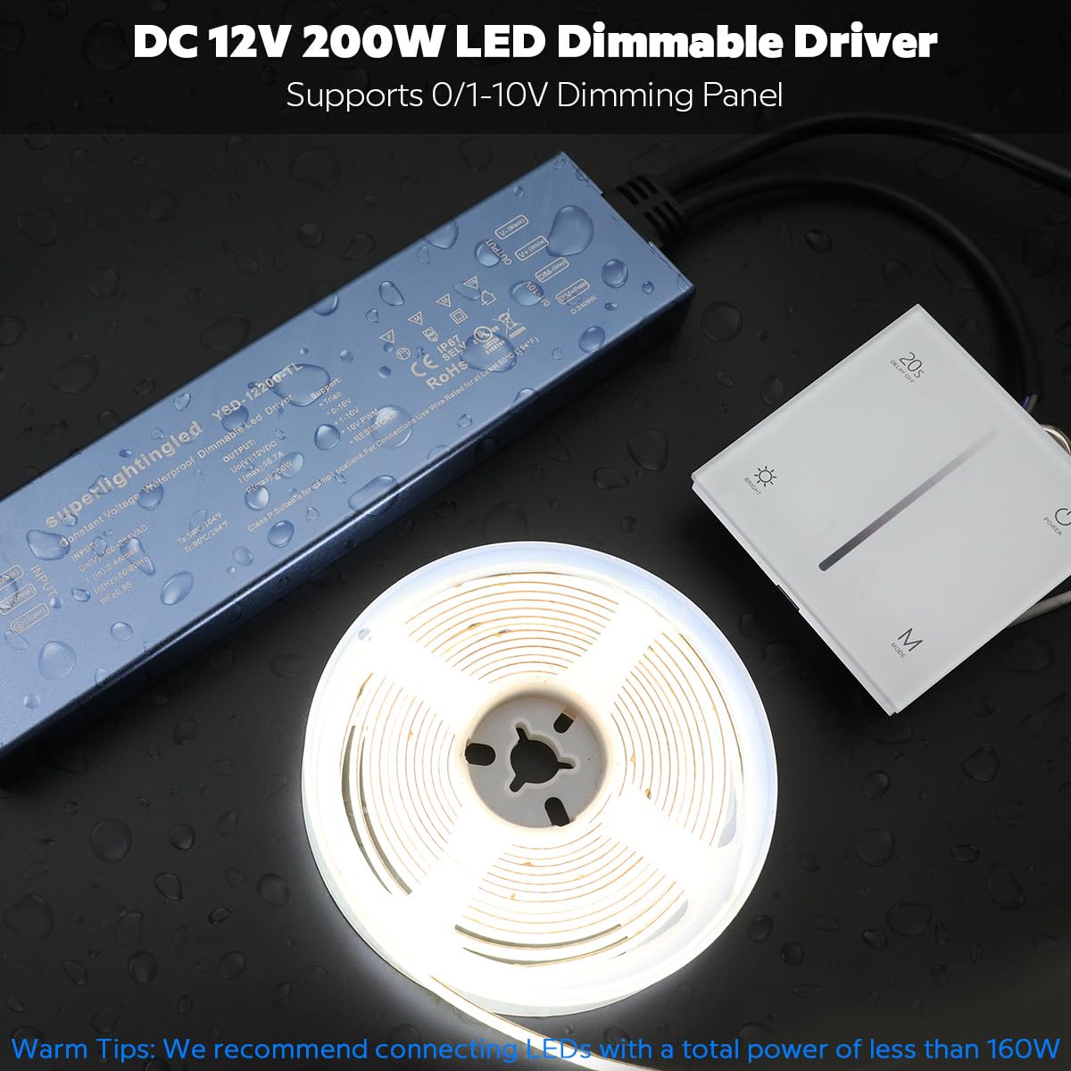 200W 0/1-10V & TRIAC Dimmable Waterproof IP67 12V Low Voltage Transformer D359