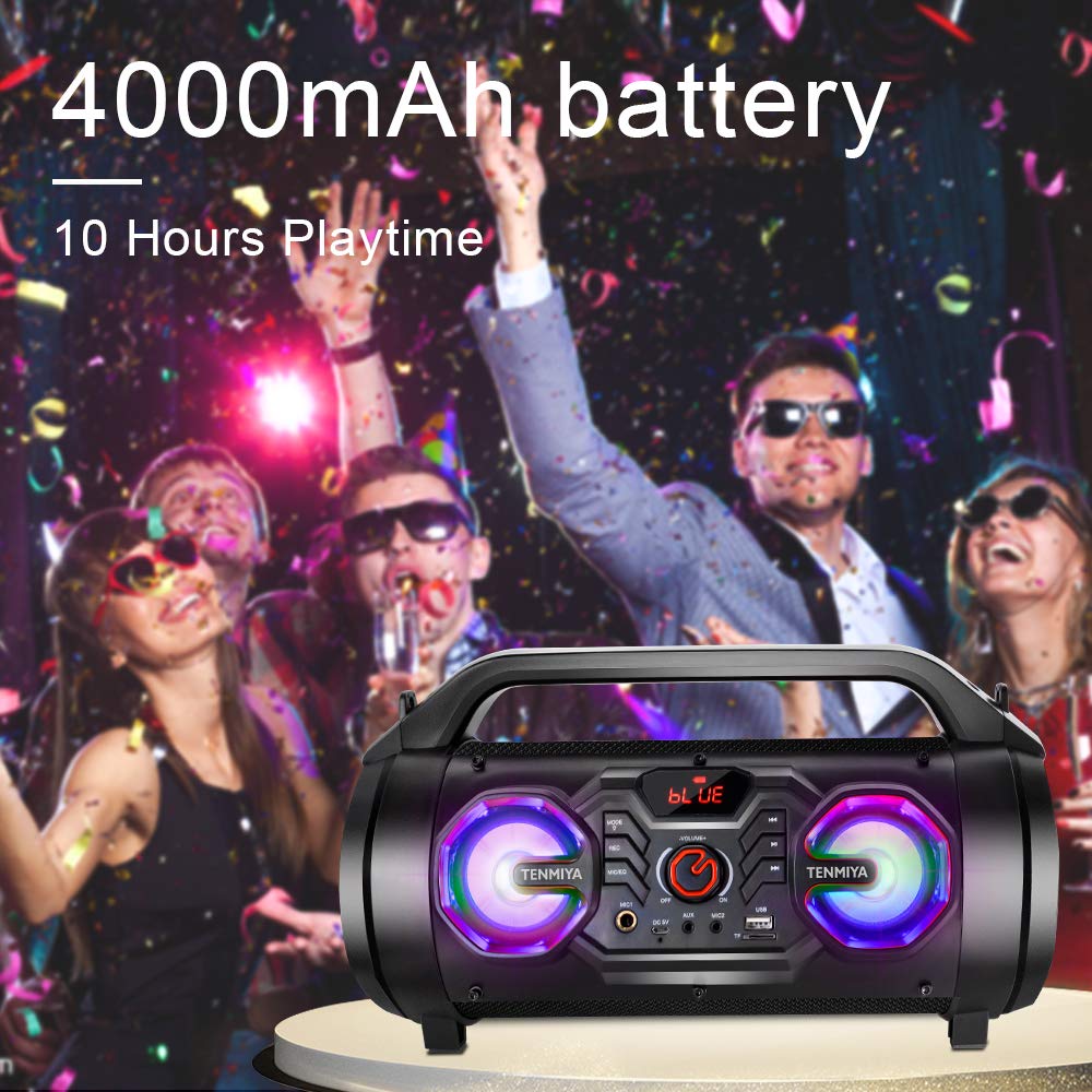 Portable Bluetooth Speaker with Subwoofer, FM Radio, RGB Lights, 30W A449674