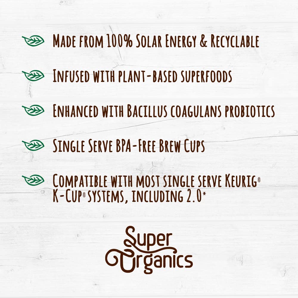 Organic Dark Roast Coffee K Cups with Superfoods and Probiotics, 10ct Single Serve Cups A621