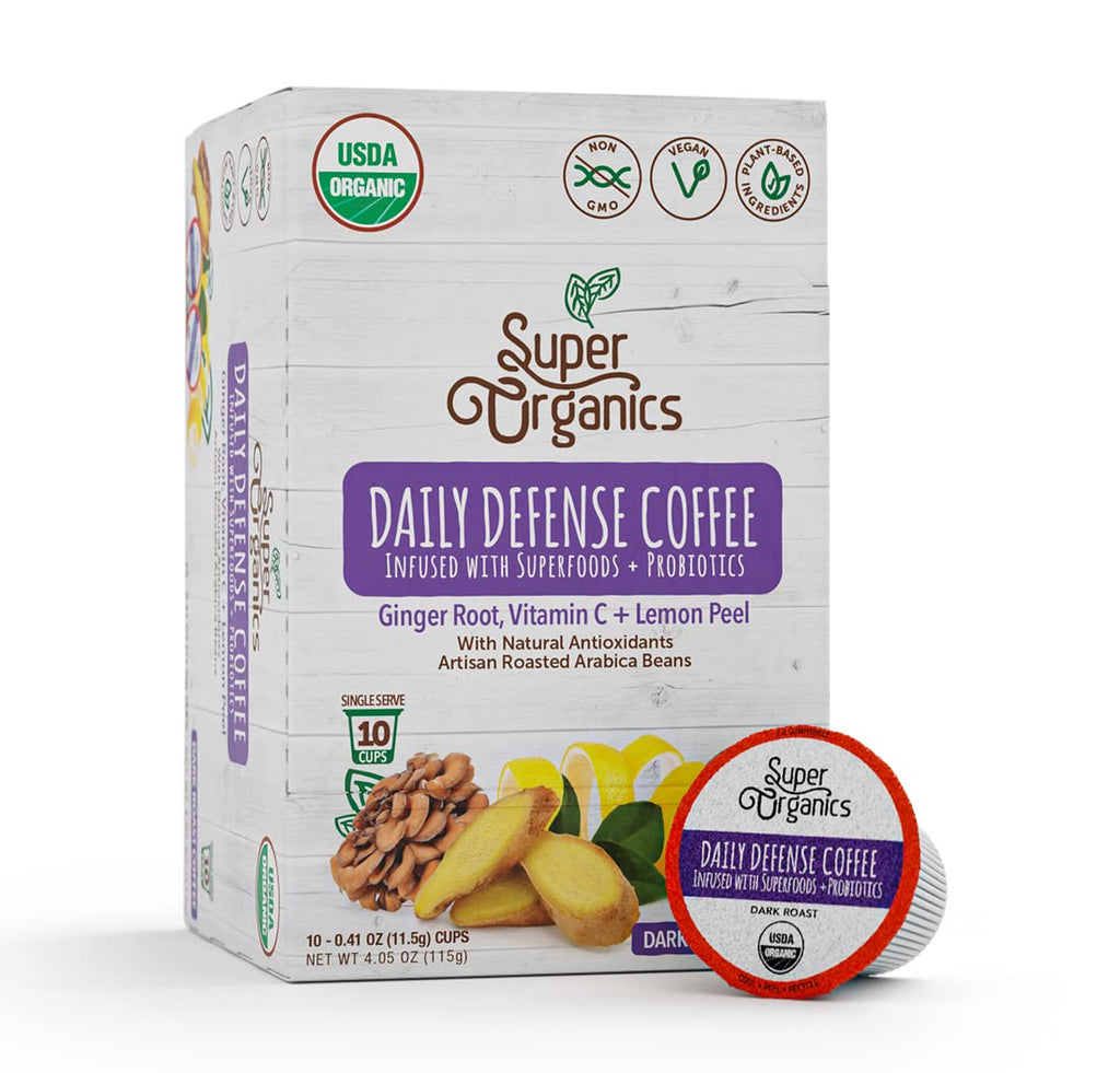 Organic Dark Roast Coffee K Cups with Superfoods and Probiotics, 10ct Single Serve Cups A621