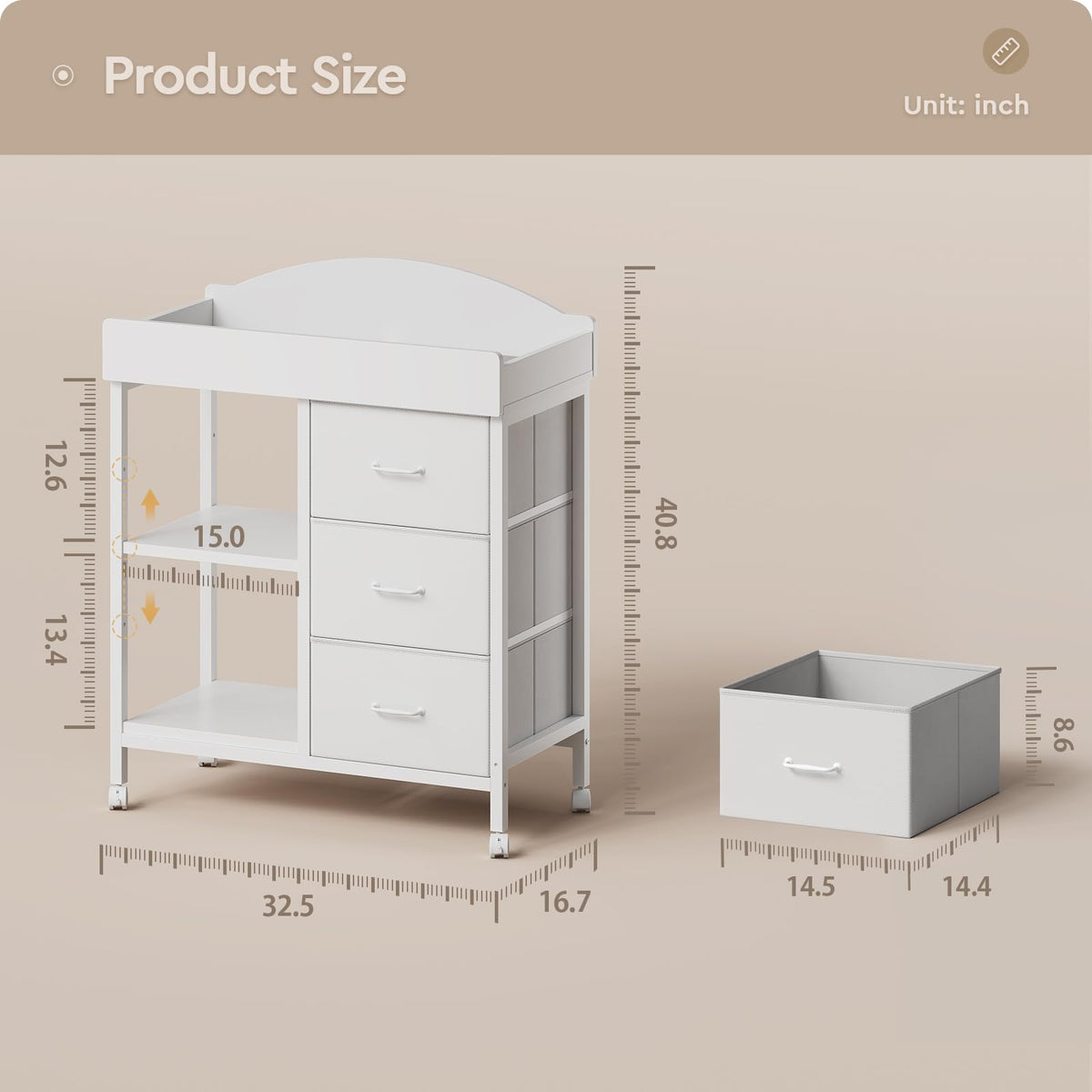 White 3 Drawer 2 Shelf Changing Table P838