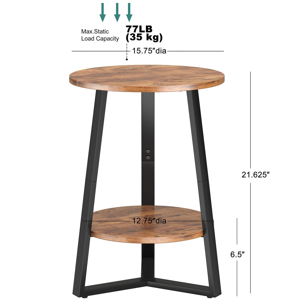 Small Round End Table Set of 2, 2 Tier Side Table with Storage Shelf, Rustic Brown X994481