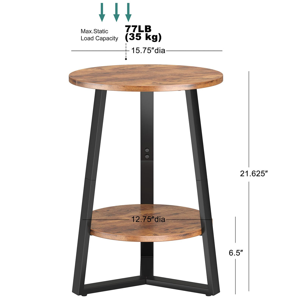 Small Round End Table Set of 2, 2 Tier Side Table with Storage Shelf, Rustic Brown X994481