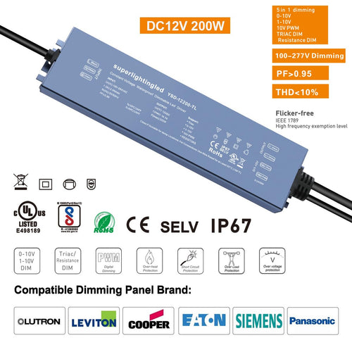 200W 0/1-10V & TRIAC Dimmable Waterproof IP67 12V Low Voltage Transformer D359