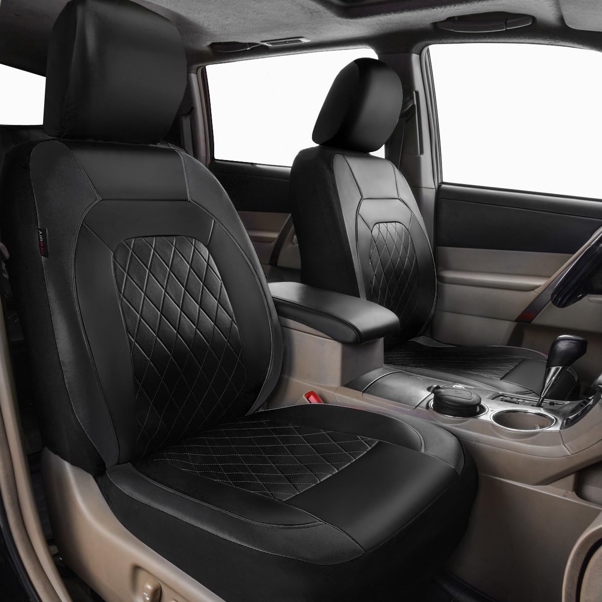 Faux Leather Car Seat Covers Full Set, Airbag Compatible, Breathable, All Black H2110