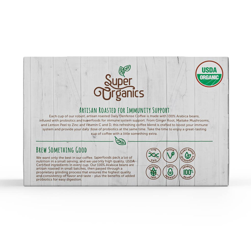 Organic Dark Roast Coffee K Cups with Superfoods and Probiotics, 10ct Single Serve Cups A621