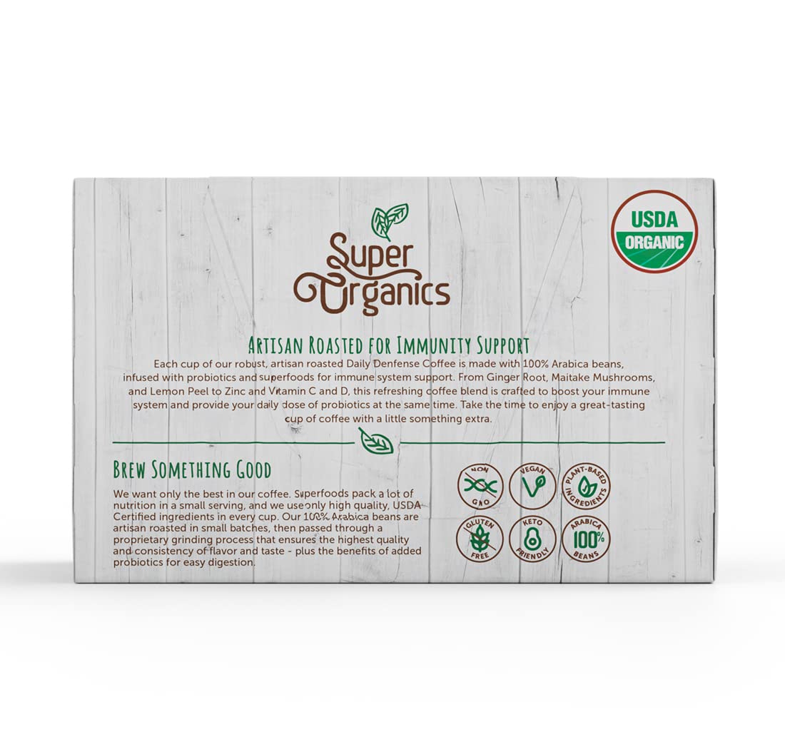 Organic Dark Roast Coffee K Cups with Superfoods and Probiotics, 10ct Single Serve Cups A621