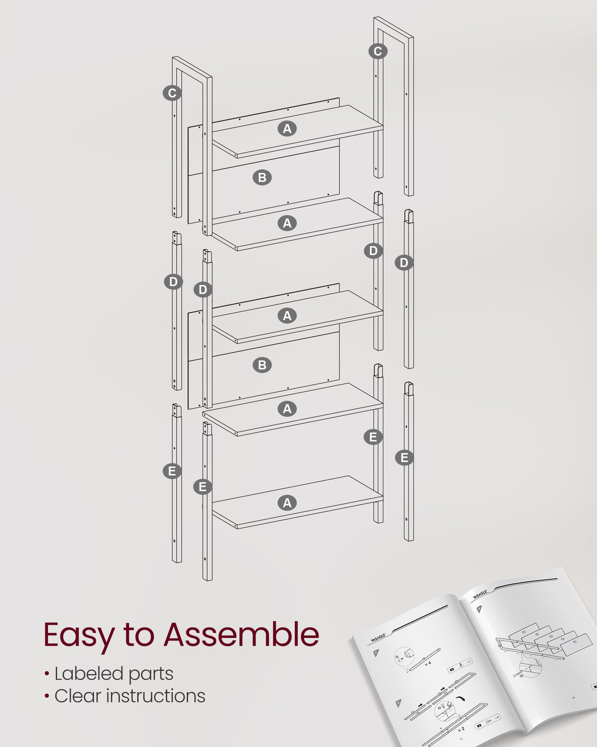 5 Tier Free Standing Bookshelf X486