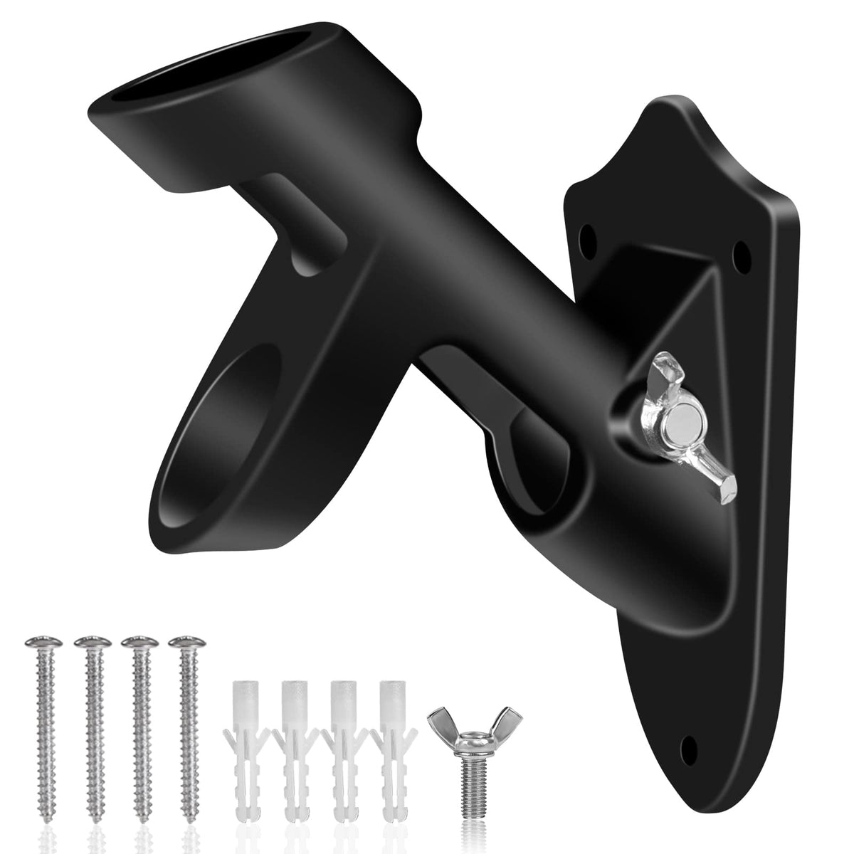 1" Flag Pole Holder Brackets with Hardwares, Two Positions Aluminium Alloy Rust Free Coated, Black 1 Pack L191806