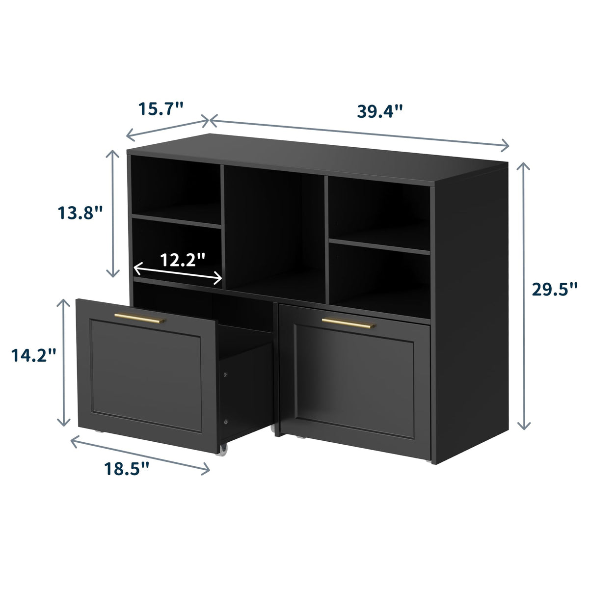 Black 2 Drawer Lateral File Cabinet with Open Storage Cubes O671