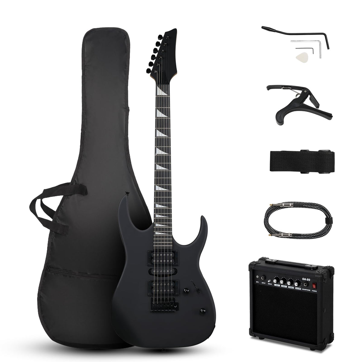 39" Matte Black Electric Guitar with 20Watt Amp Y641758