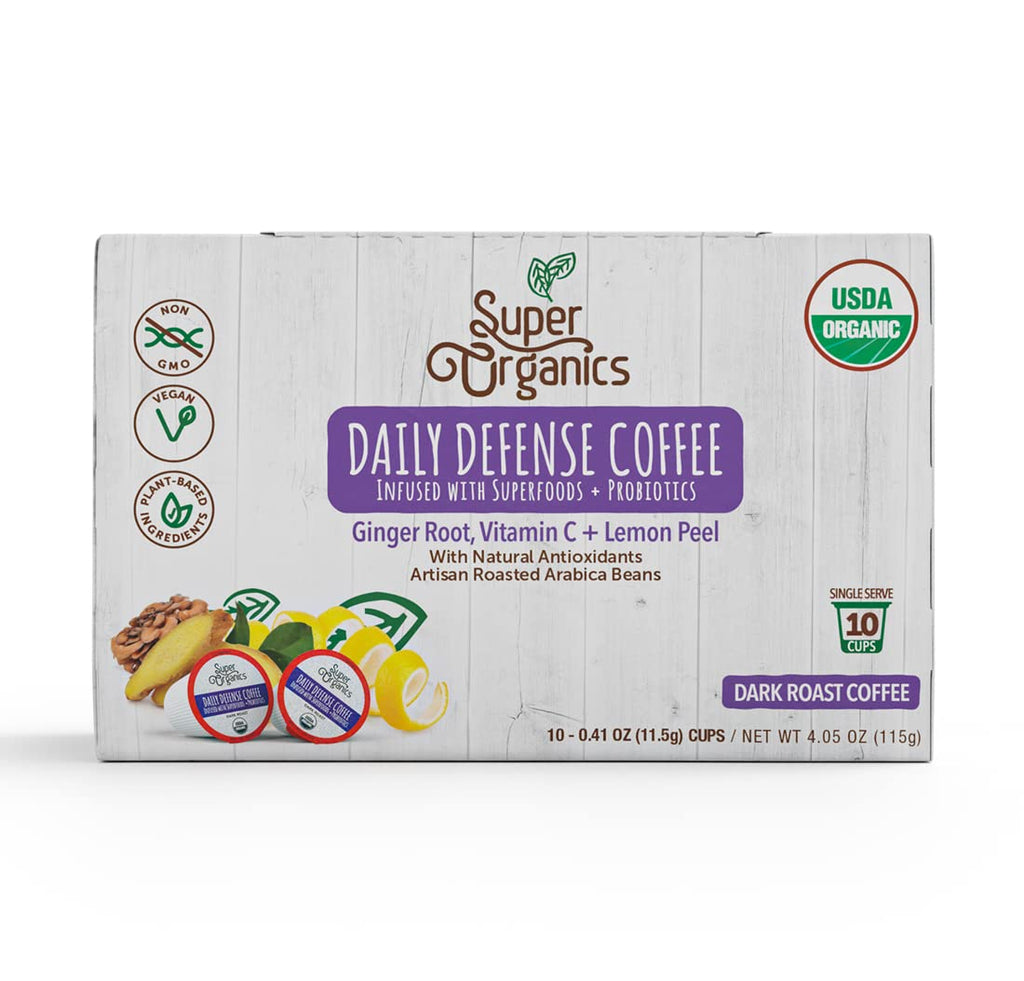 Organic Dark Roast Coffee K Cups with Superfoods and Probiotics, 10ct Single Serve Cups A621