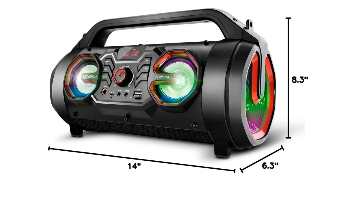 Portable Bluetooth Speaker with Subwoofer, FM Radio, RGB Lights, 30W A449674