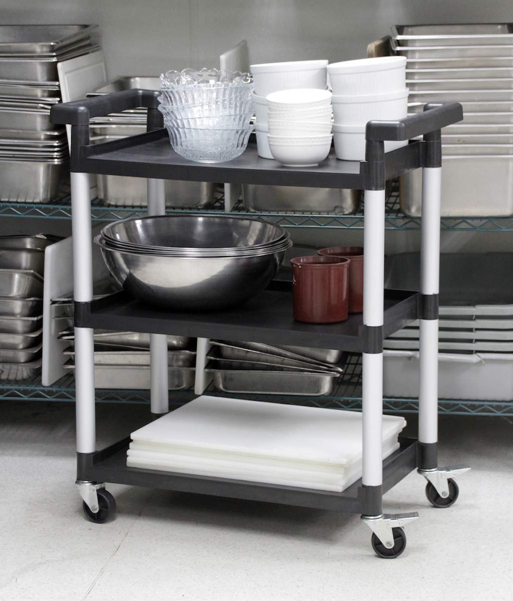 3-Shelf Plastic Utility Cart with Wheels, Black O7481