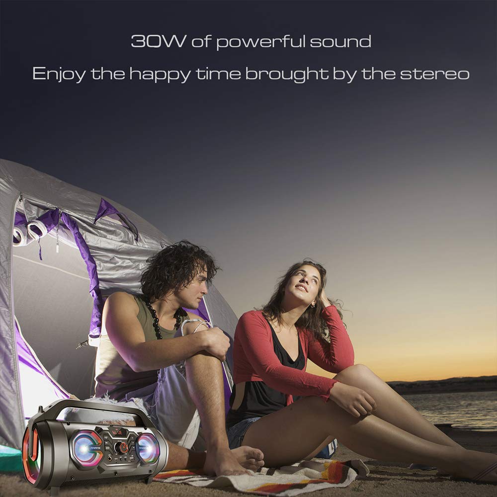 Portable Bluetooth Speaker with Subwoofer, FM Radio, RGB Lights, 30W A449674