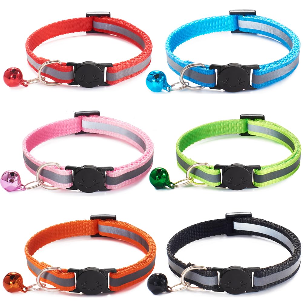 6 Pack Reflective Nylon Cat Collar with Bell J730