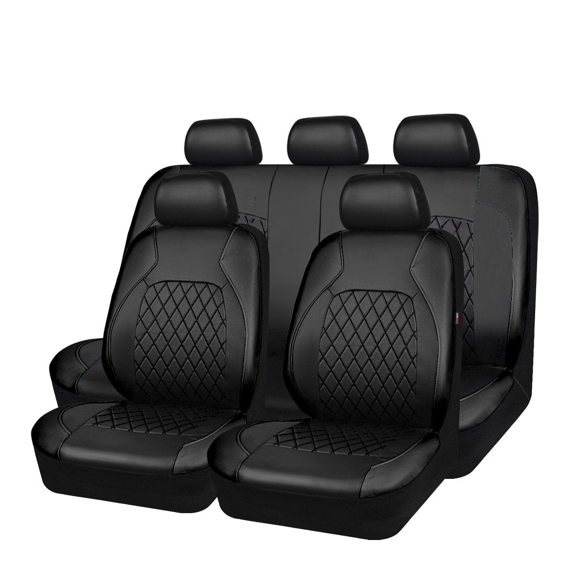 Faux Leather Car Seat Covers Full Set, Airbag Compatible, Breathable, All Black H2110