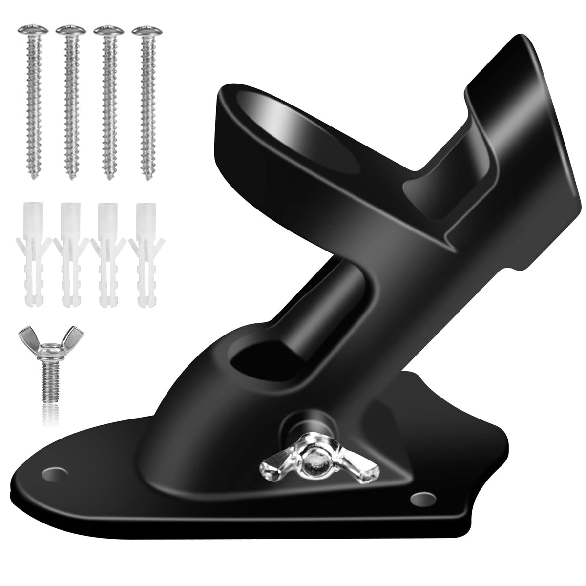 1" Flag Pole Holder Brackets with Hardwares, Two Positions Aluminium Alloy Rust Free Coated, Black 1 Pack L191806