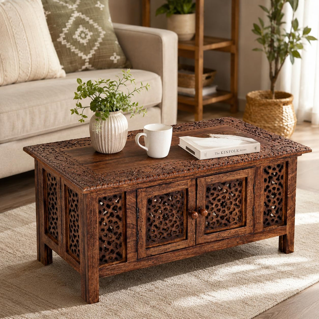 Hand-Carved Mango Wood Coffee Table A423594