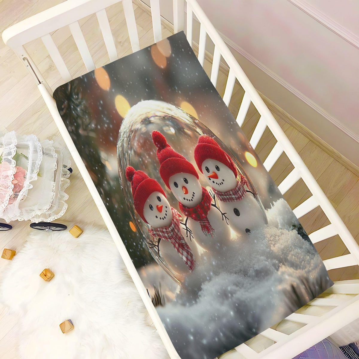 Snowmen Crystal Ball Crib Sheet 52" x 28" P956