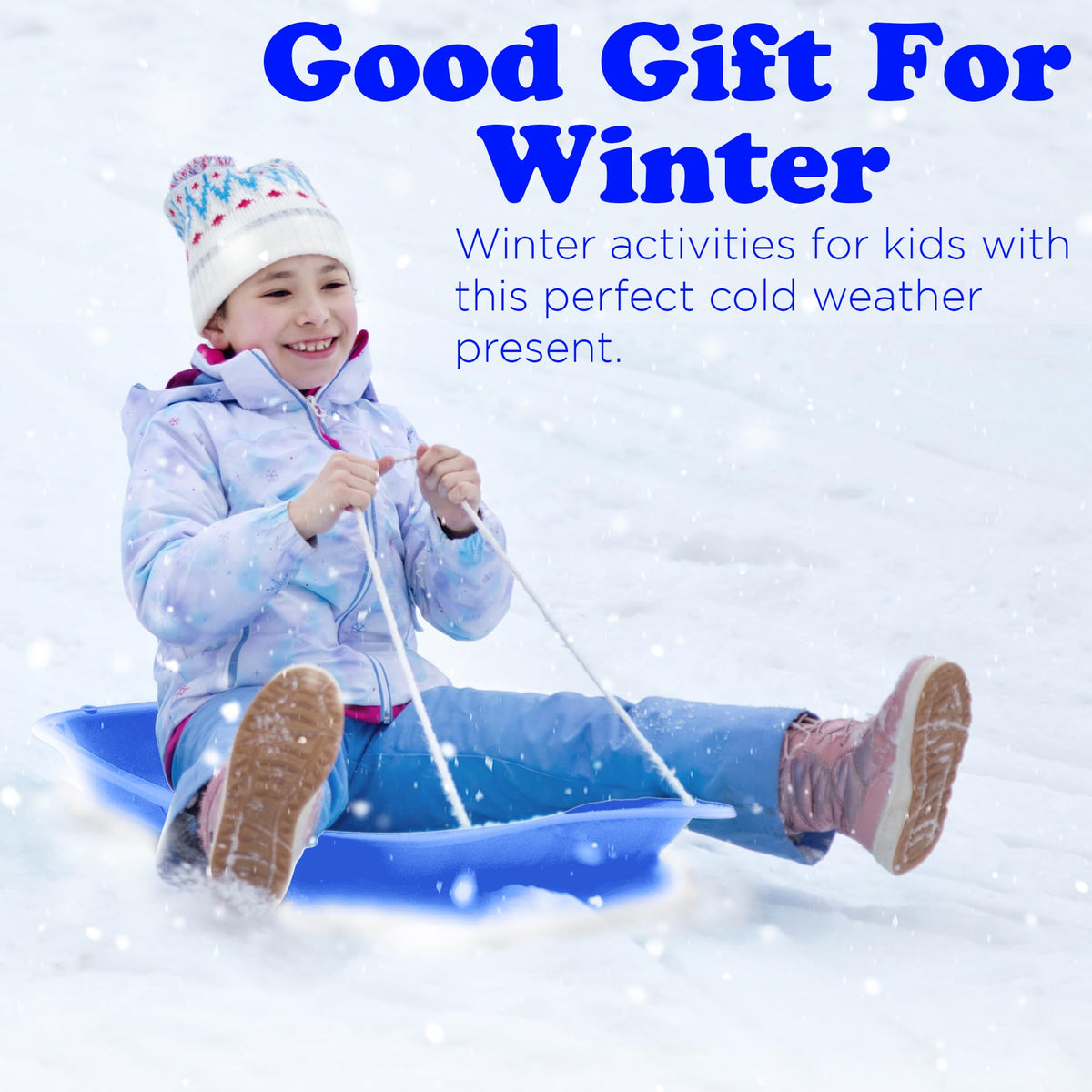 Kids Plastic Snow Sled with Pull Rope and Handles E39176