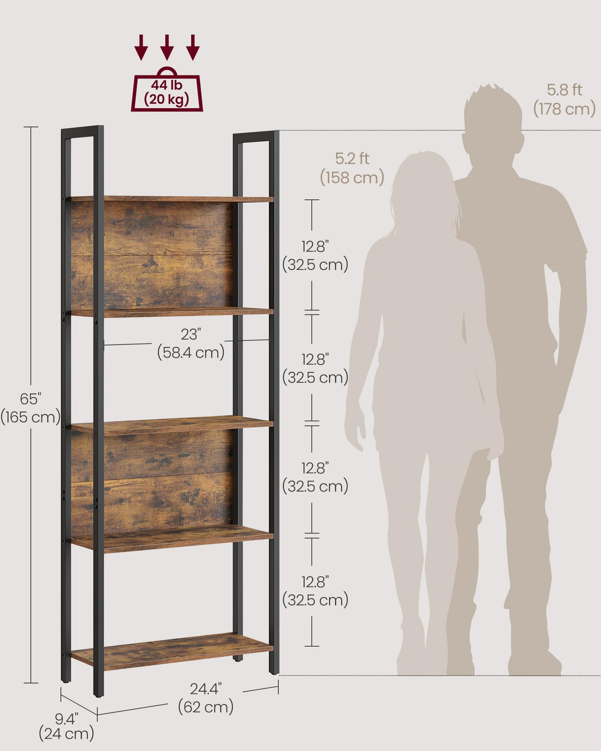 5 Tier Free Standing Bookshelf X486
