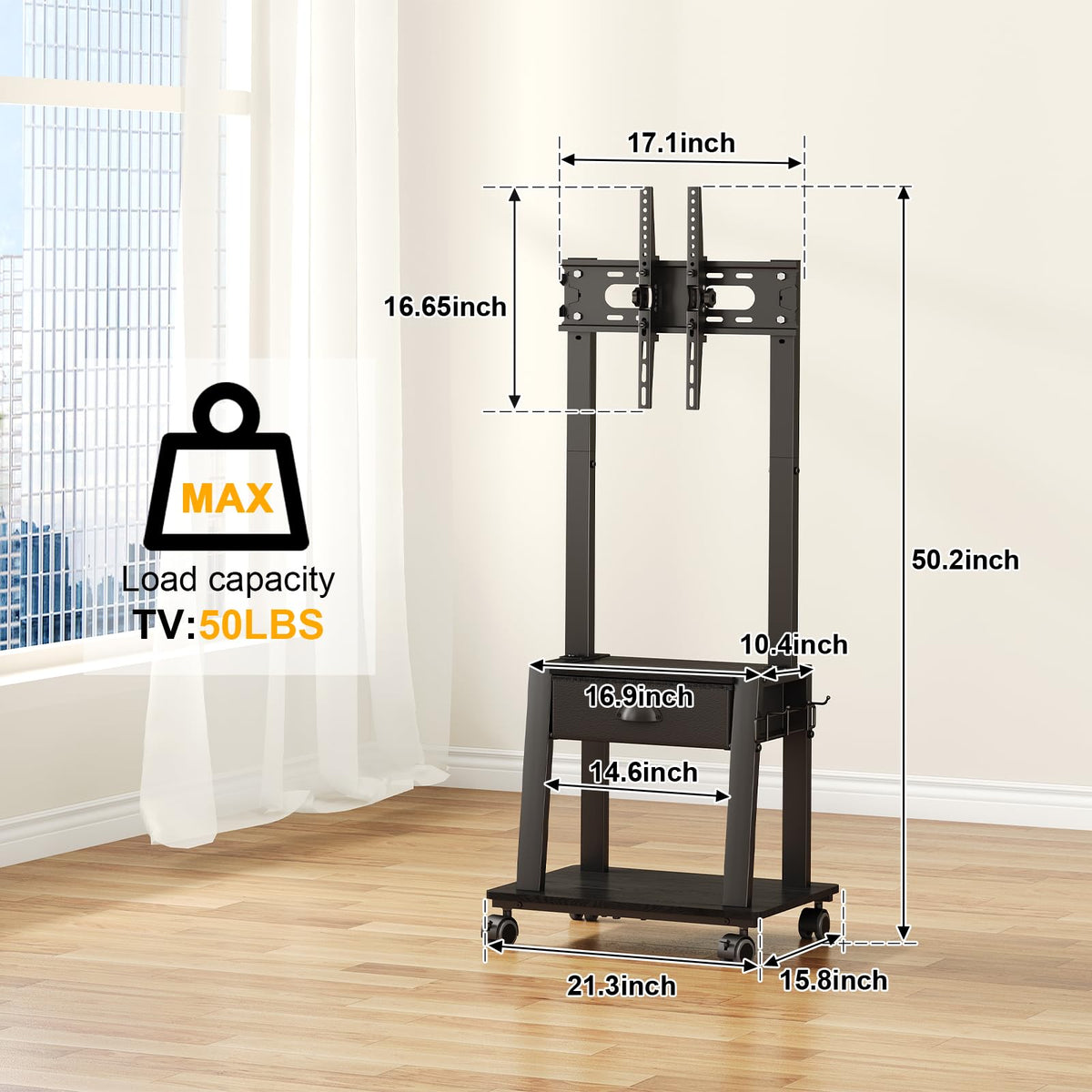 23-60 Inch Mobile TV Stand with Drawer L73046