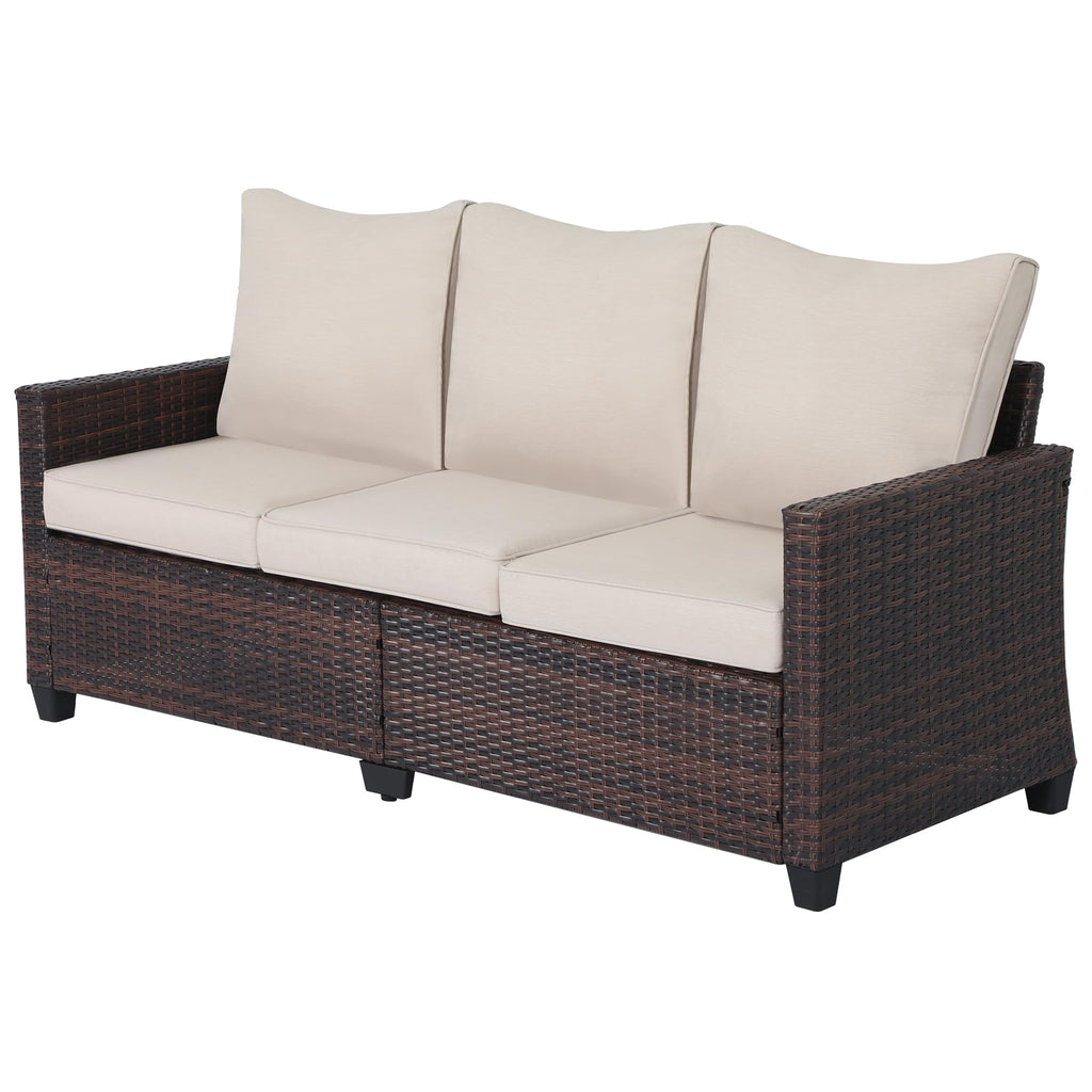 Rattan 3-Seater Outdoor Sofa with Blue Cushions U431917