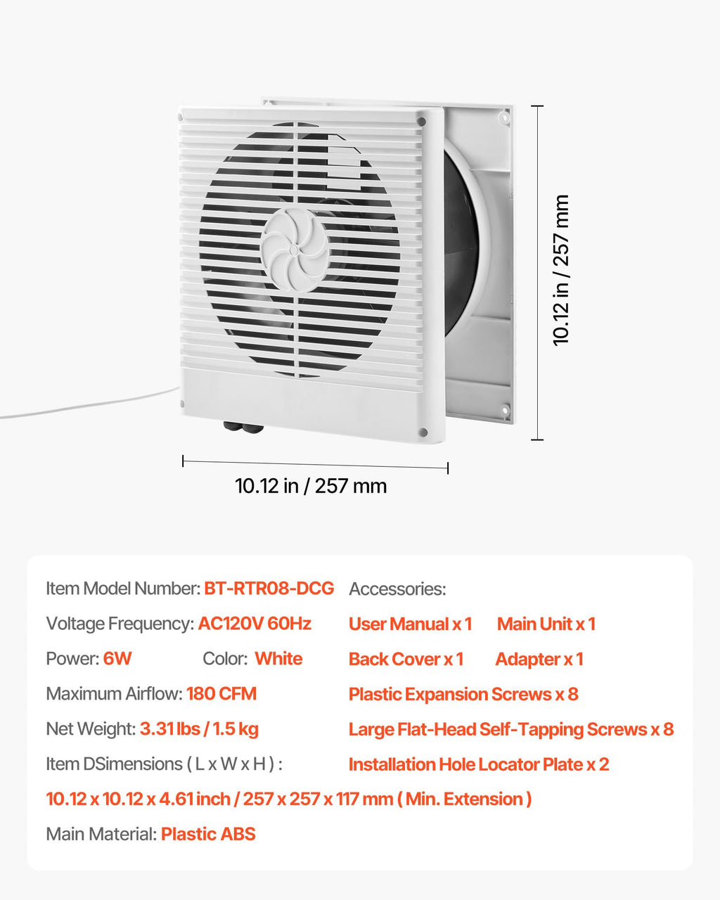 8" Two-Way Through-the-Wall Ventilation Fan C28882
