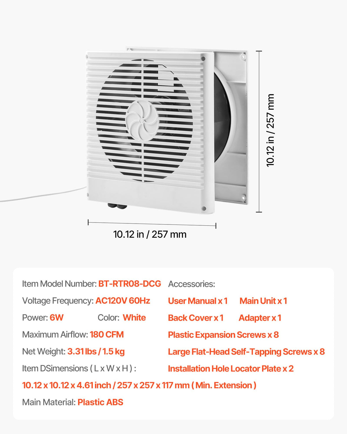 8" Two-Way Through-the-Wall Ventilation Fan C28882