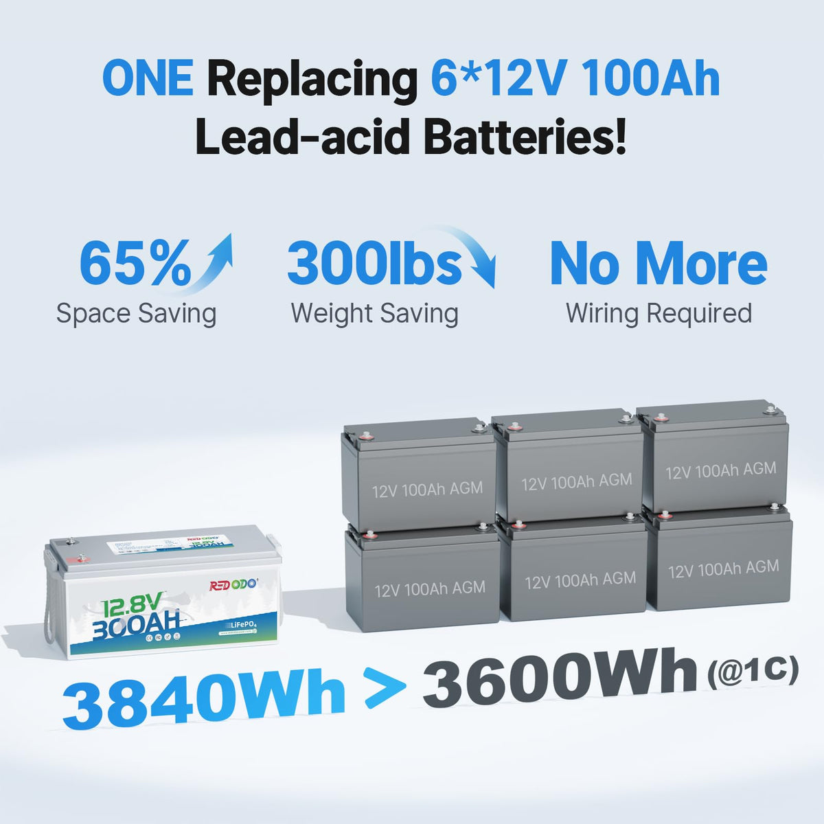 2 Pack 12V 300Ah Deep Cycle LiFePO4 Battery E300