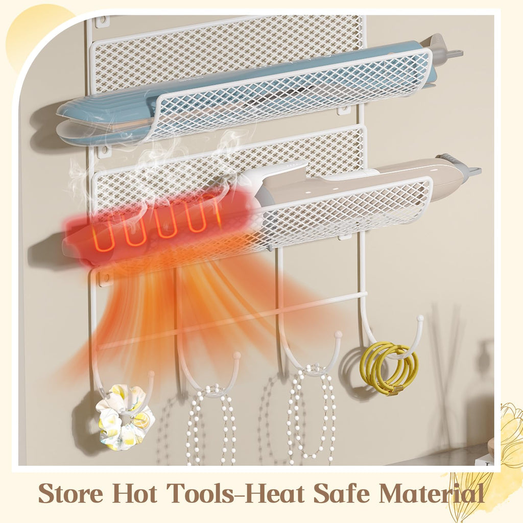 Wall-Mounted Hair Dryer Holder 4-Shelf White L20859