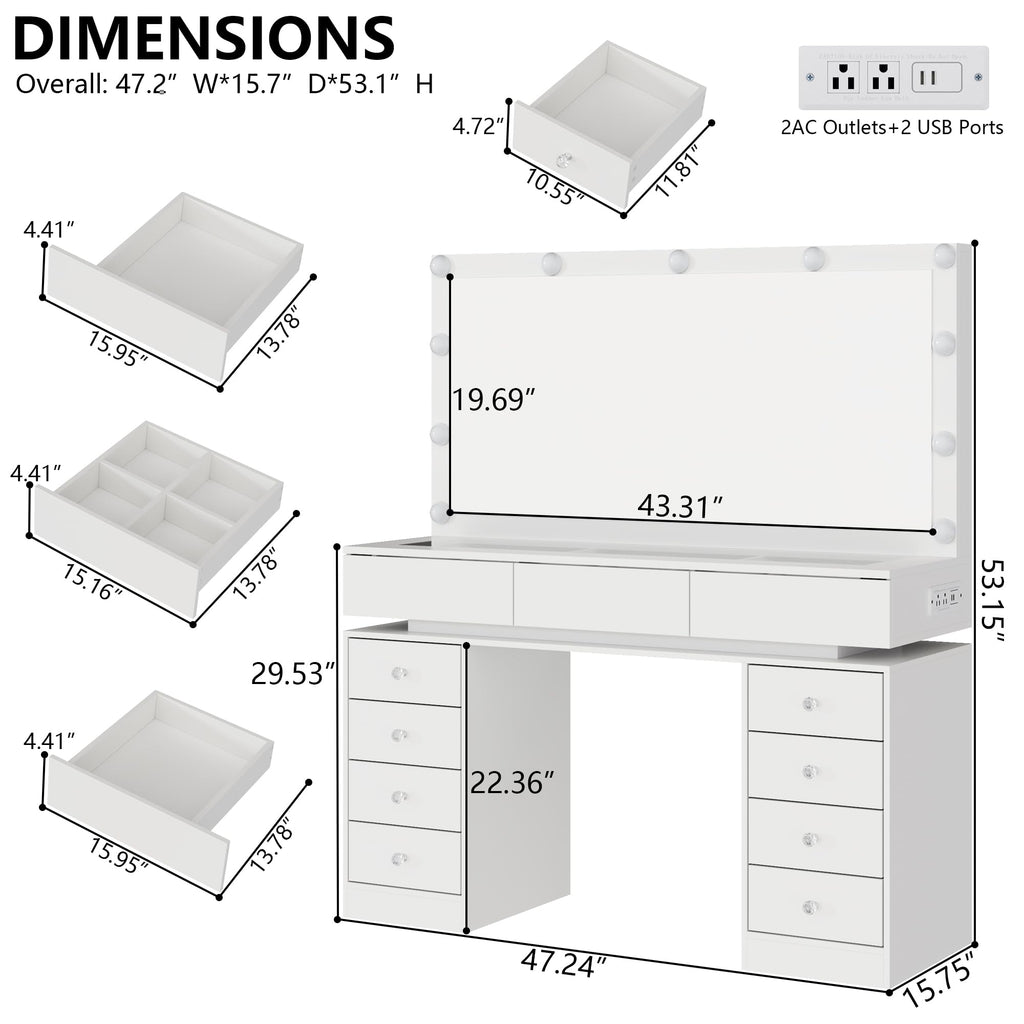 White Vanity Desk with Mirror and Lights B93744