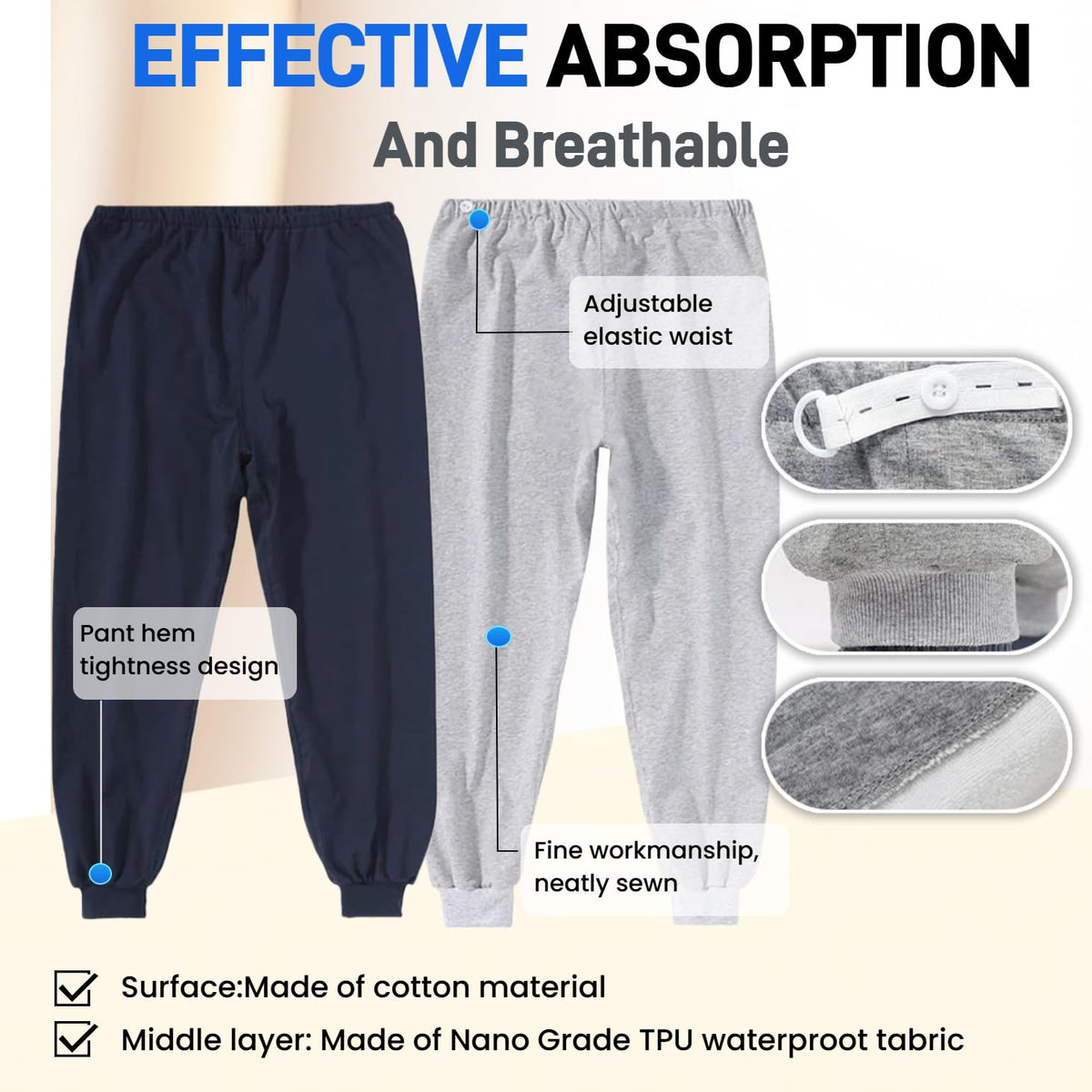 Waterproof Adjustable Incontinence Trousers Blue 3XL B4952
