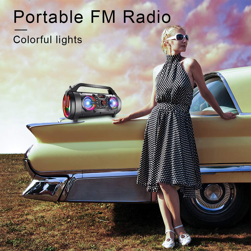 Portable Bluetooth Speaker with Subwoofer, FM Radio, RGB Lights, 30W A449674