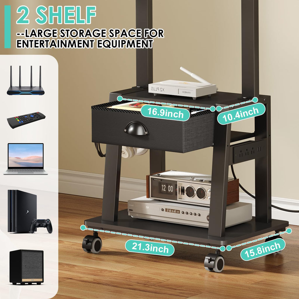 Rolling TV Stand with Power Outlet, Adjustable Height, for 23-60 inch Screens I850061