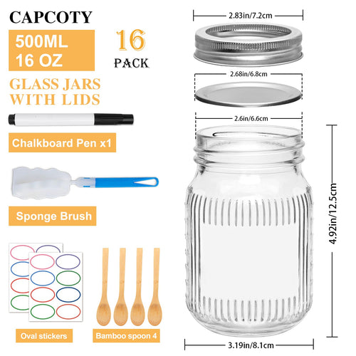 16 Pack 16 oz Mason Jars with Lids L628