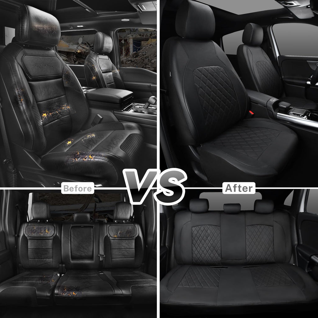 Faux Leather Car Seat Covers Full Set, Airbag Compatible, Breathable, All Black H2110