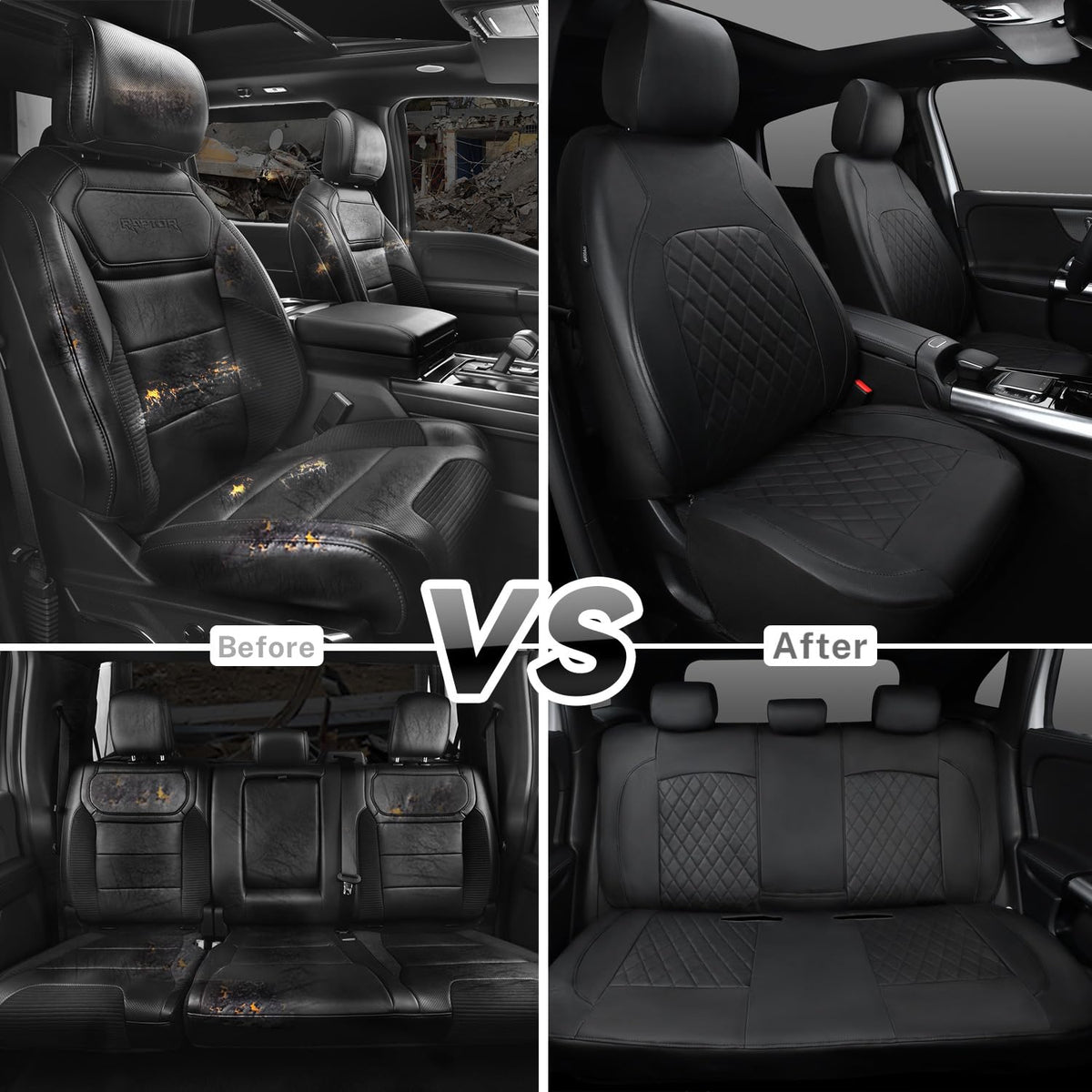 Faux Leather Car Seat Covers Full Set, Airbag Compatible, Breathable, All Black H2110
