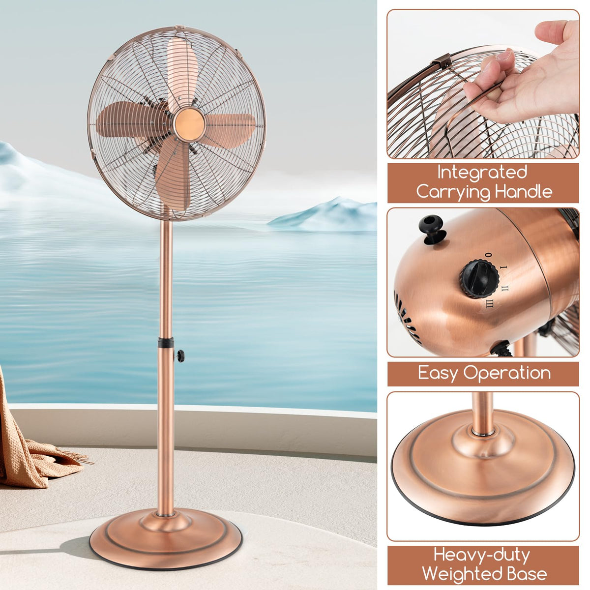 16-Inch Metal Pedestal Fan with Adjustable Height, 3 Speeds, Oscillation Q36447