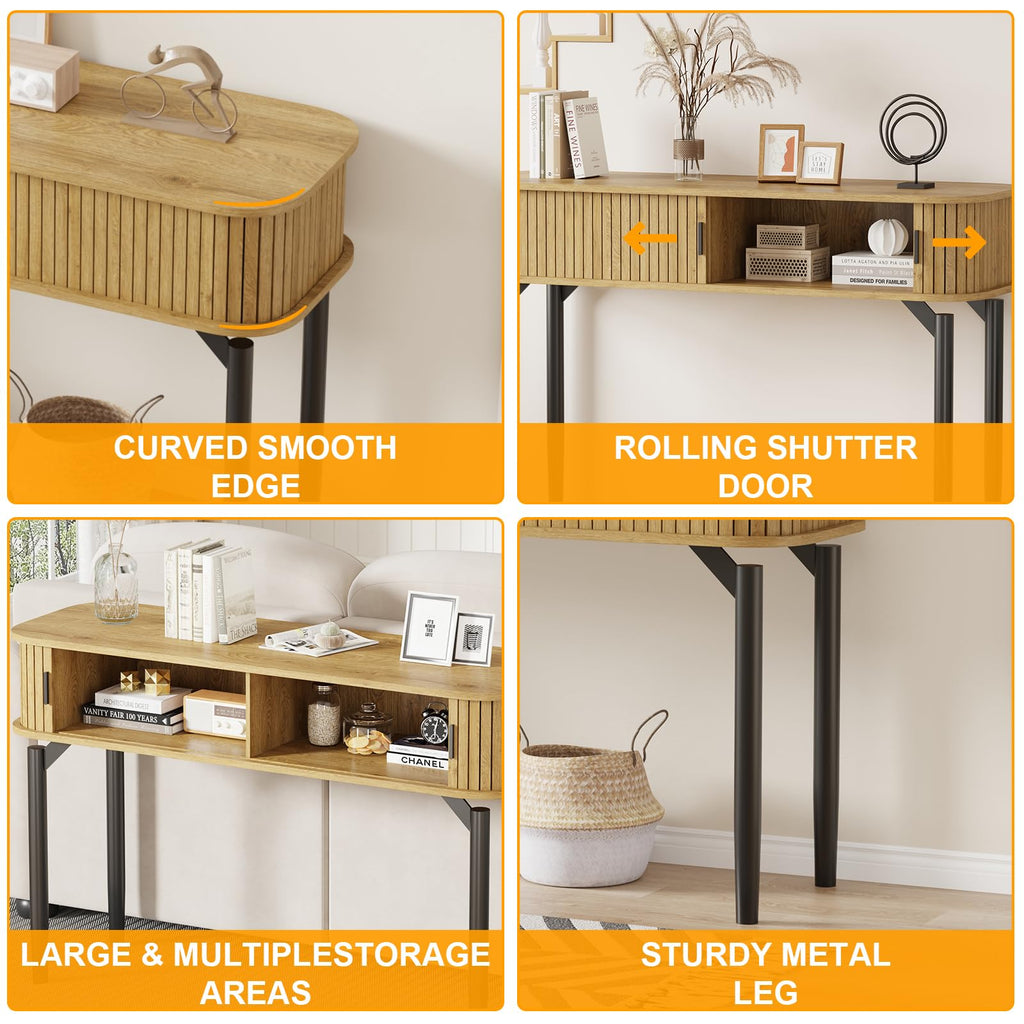 47" Fluted Narrow Console Table with 2 Drawers & Sliding Door L895490