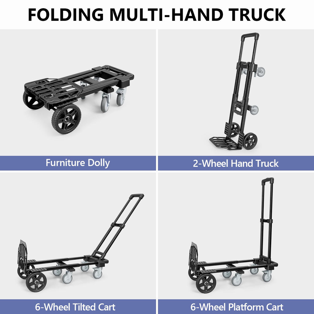 3-in-1 Convertible Dolly Cart 600LB Hand Truck with 6 Wheels Y605