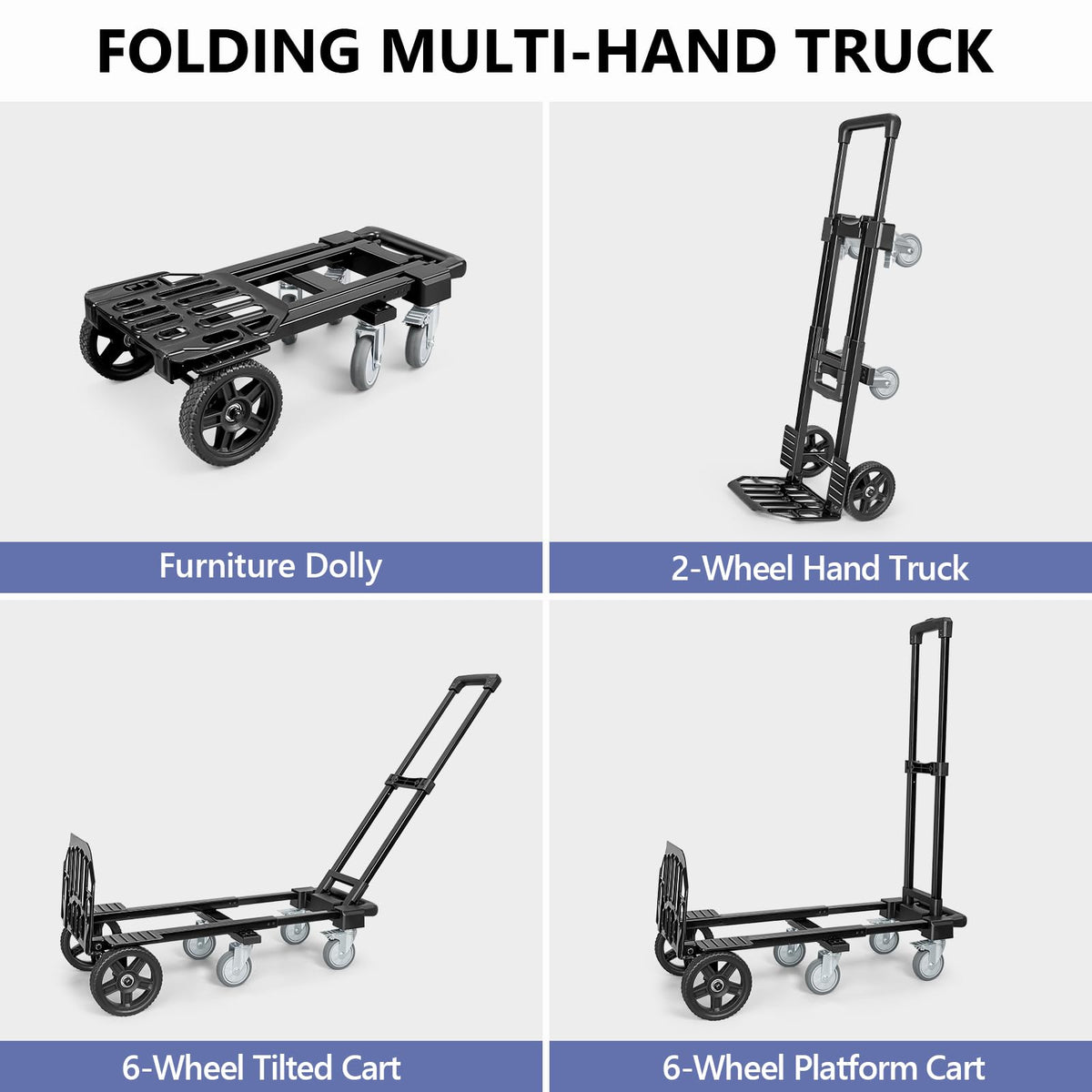 3-in-1 Convertible Dolly Cart 600LB Hand Truck with 6 Wheels Y605