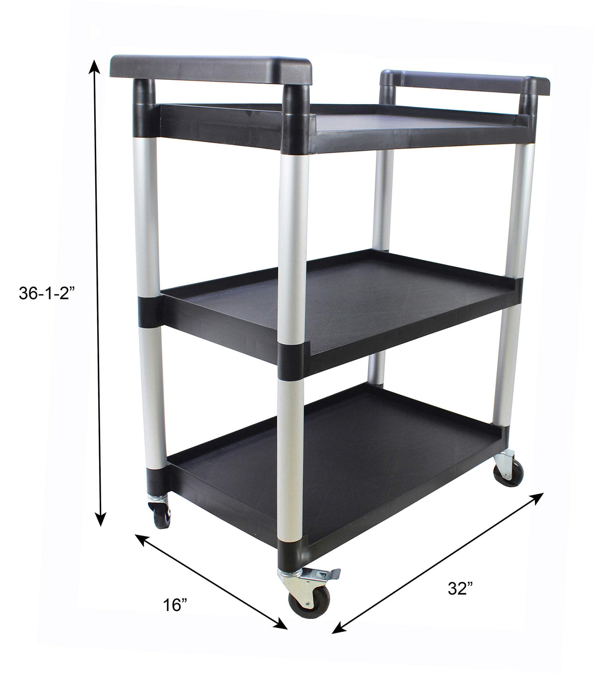 3-Shelf Plastic Utility Cart with Wheels, Black O7481